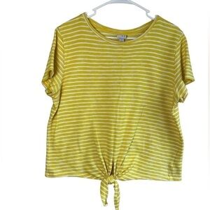 𝅺A New Day Yellow & White Stripe Top With Tie • Womens • Used • Large​